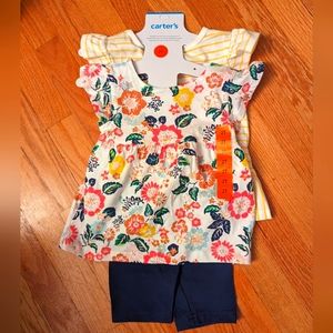 3 piece set 2 Tops 1 short girls 2T 24Mo floral top Carter's NWT